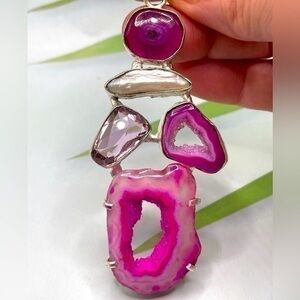 Pink Solar Quartz Pendant 925